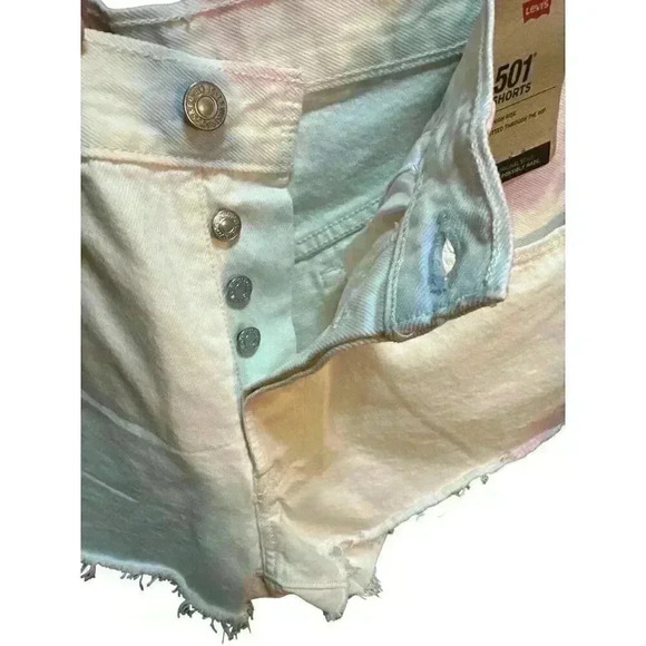 Levi's 501 Button Fly Tie Dye High Rise Distressed White Shorts Size 31, NWT - Picture 7 of 9